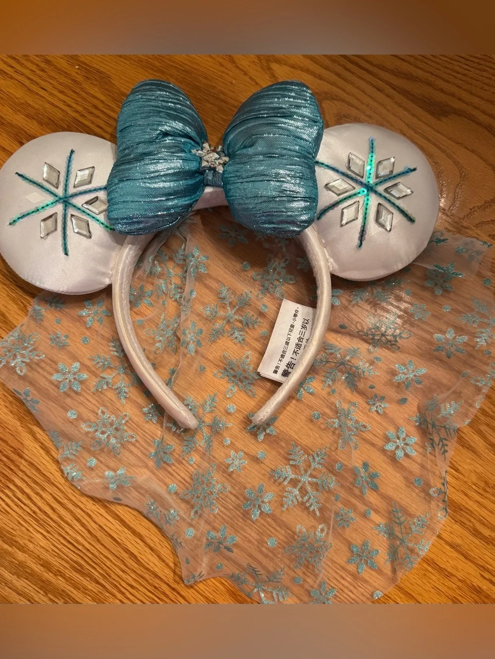 Disney Parks Teal Bow Snowflake Mouse Ear Headband - White & Teal